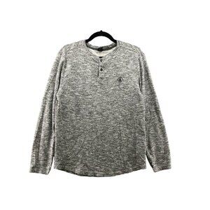 Volcom Henley T Shirt Mens M Fleece Sweatshirt Gray Long Sleeve Lightweight